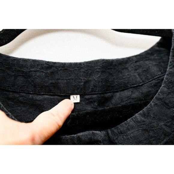 Black cotton linen blend M short sleeve top womens lagenlook oversized - Picture 2 of 6